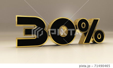 30 percent 3d gold and black luxury text isolated on white, 3d render illustration 71490465