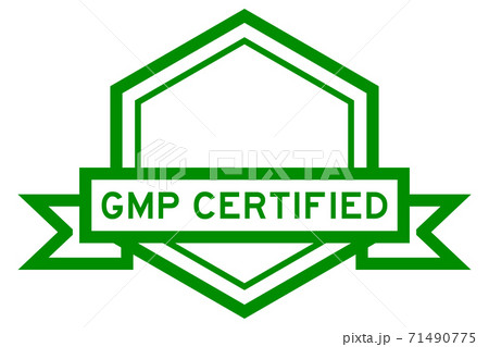 Hexagon vintage label banner in green color with word GMP (Abbreviation good manufacturing practice) certified on white background 71490775