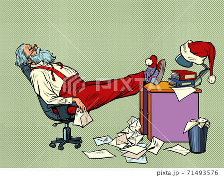 Santa Claus is tired and resting in the office for Christmas Santa Claus is tired and resting in the office for Christmas 71493576