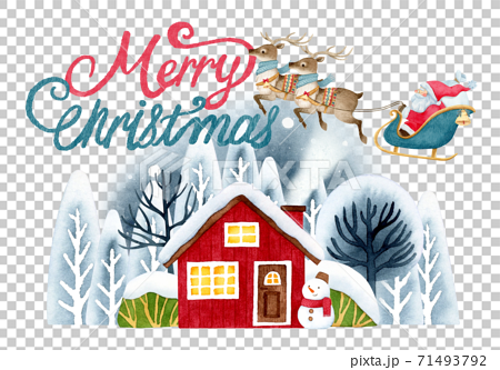 手描き水彩 | サンタクロース クリスマス カード イラスト 71493792