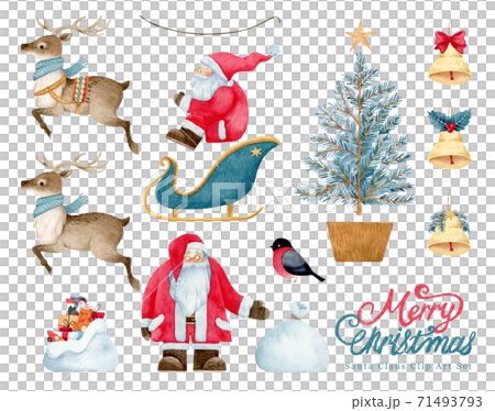 手描き水彩 | クリスマス サンタクロース イラスト セット 71493793