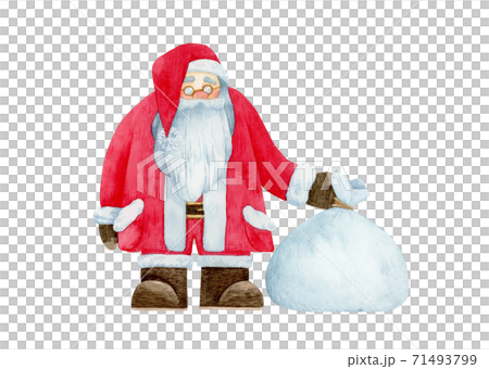 手描き水彩 サンタクロース と プレゼント袋 イラストのイラスト素材
