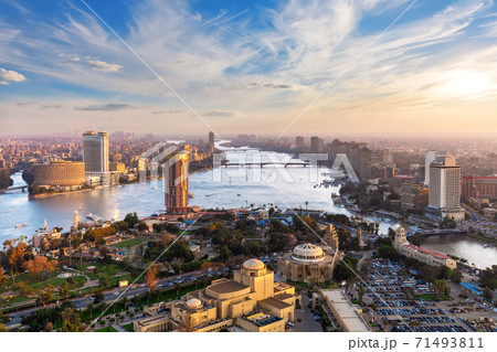Downtown of Cairo and fabulous Skyscrappers on the Nile, aerial view, Egypt Downtown of Cairo and fabulous Skyscrappers on the Nile, aerial view, Egypt 71493811