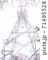 満開の桜と送電塔【色鉛筆】 71495528