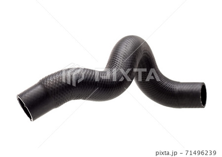 radiator pipe made of black hard rubber with stiffeners, new car spare part isolated on white background. 71496239