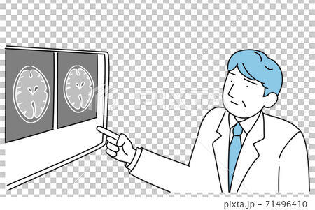 脳のMRI検査で撮った画像を指さす男性医師 脳のMRI検査で撮った画像を指さす男性医師 71496410