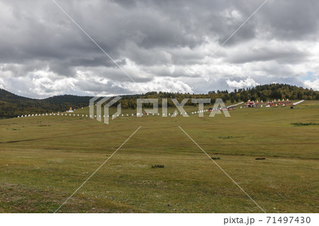 Buddhist monastery in Mongolian steppe Buddhist monastery in Mongolian steppe 71497430