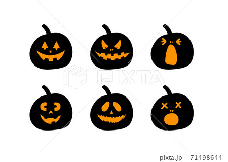 Halloween pumpkin faces set isolated on white. Jack o lantern collection. Pumpkin silhouettes 71498644