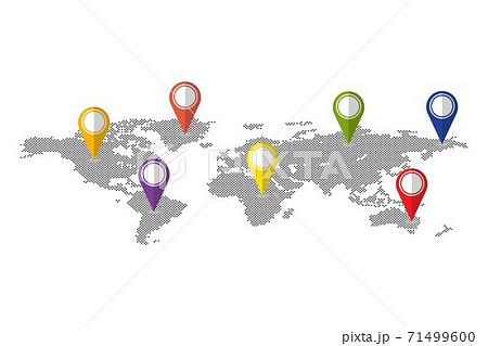 Dots world map with pins vector illustration isolated. Dots that indicate location on map Dots world map with pins vector illustration isolated. Dots that indicate location on map 71499600