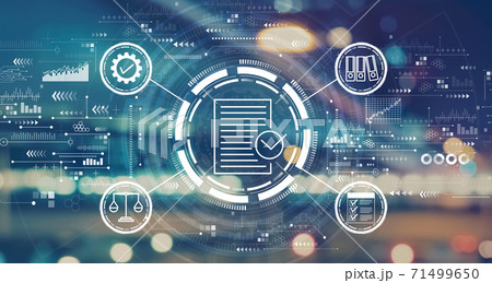 Compliance concept with blurred city lights 71499650