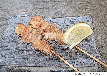 庶民的で素朴な焼き鳥「皮」色鉛筆画風のイラスト素材 [71501766] - PIXTA