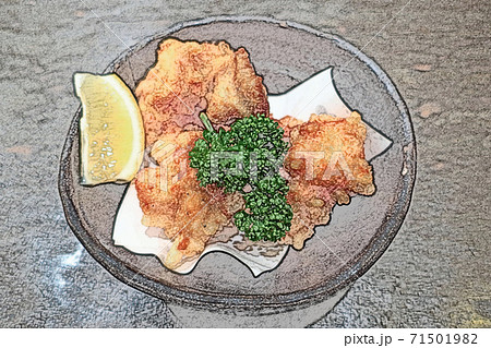 庶民的で素朴な「鶏の唐揚げ」色鉛筆画風 71501982