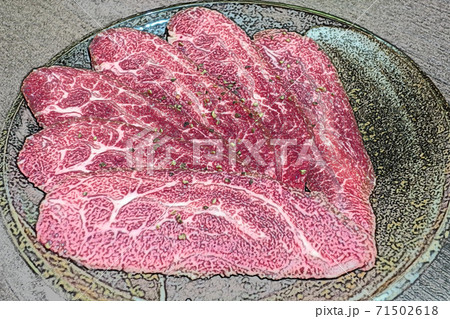 ある日の夕食「焼き肉 : ツラミ」色鉛筆画風 71502618