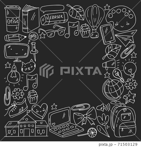 Vector illustration. Back to school vector pattern. Textile fabric design, wrapping paper and website wallpapers. 71503129