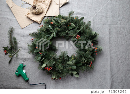 Christmas decoration pine tree wreath. zero waste concept Christmas decoration pine tree wreath. zero waste concept 71503242