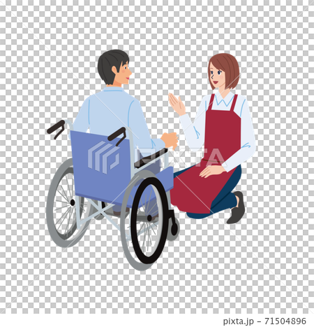 一個坐在輪椅上的男人和一個秘書的女人的插圖 71504896