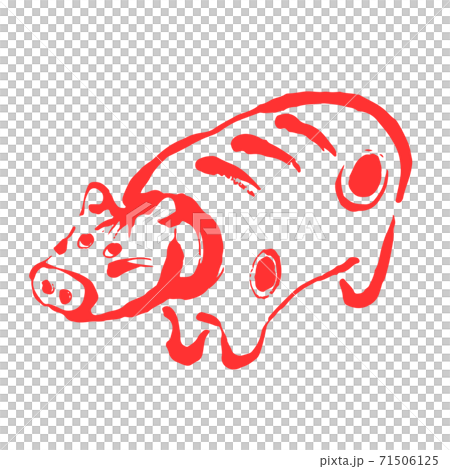 New Year / New Year's card illustration material_Ox line art / red 71506125