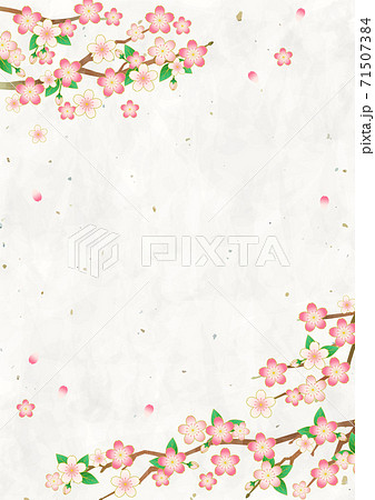 満開の桜と和紙の背景素材 ベクターイラストフレーム 縦のイラスト素材