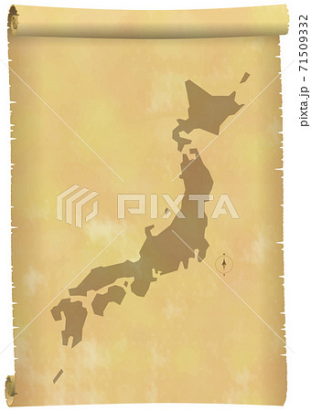 古い巻物に描かれた日本地図のイメージ縦 ベクターイラスト背景透明のイラスト素材