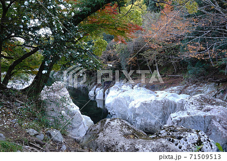 大分県の耶馬渓（やばけい）の猿飛千壺峡の秋風景 71509513