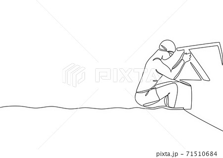 One continuous line drawing of young muscular professional swimmer man out from water in swim sport center. Healthy sport cardio exercise concept. Dynamic single line draw design vector illustration 71510684