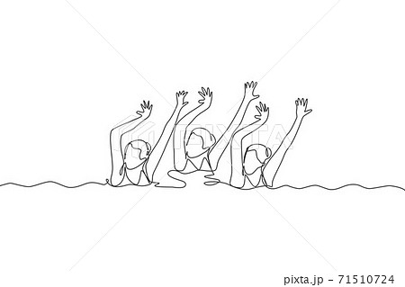 Single continuous line drawing of young sportive women perform beautiful synchronized swimming choreography. Group water sport competition concept. Trendy one line draw design vector illustration 71510724
