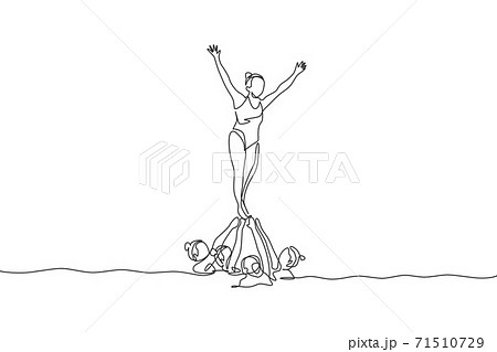 Single continuous line drawing young sportive women perform beautiful synchronized swimming choreography. Group water sport competition concept. Trendy one line draw design vector graphic illustration Single continuous line drawing young sportive women perform beautiful synchronized swimming choreography. Group water sport competition concept. Trendy one line draw design vector graphic illustration 71510729