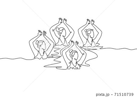 One continuous line drawing of young sporty women synchronized swimmer perform beauty movement in the water pool. Healthy fitness sport concept. Dynamic single line draw design vector illustration 71510739