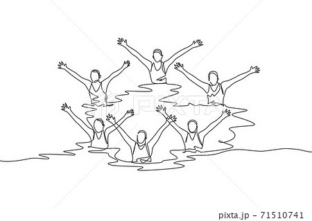 One Single Line Drawing Of Young Beauty Women のイラスト素材