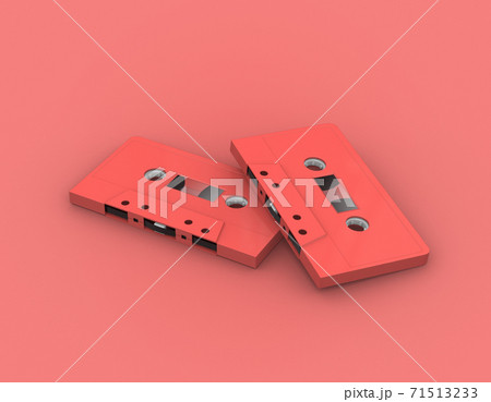 audio music retro cassette tapes on red color , 3d rendering audio music retro cassette tapes on red color , 3d rendering 71513233