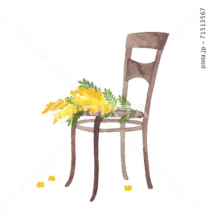 椅子とミモザの花 水彩イラスト 椅子とミモザの花 水彩イラスト 71513567