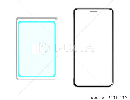 ICカードリーダーと電子決済イメージのスマートフォンセット 71514159