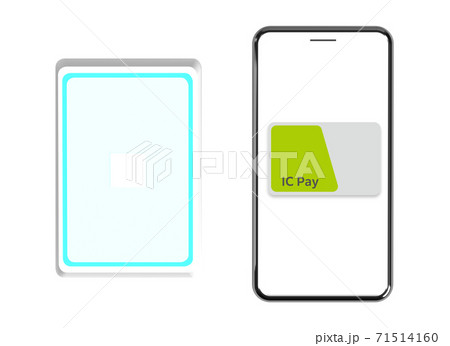 ICカードリーダーと電子決済イメージのスマートフォンセット 71514160