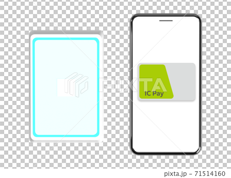 ICカードリーダーと電子決済イメージのスマートフォンセット 71514160