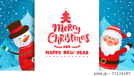 Invite or greeting card with Santa and snowman. 71516297