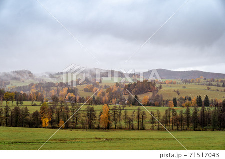 autumn rural panorama with a view of the village, trees and fields autumn rural panorama with a view of the village, trees and fields 71517043