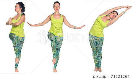 Cheerful young exercising woman, isolated over white background 71521264