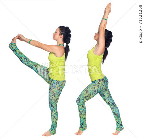 Cheerful young exercising woman, isolated over white background 71521268