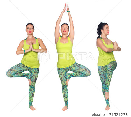 Cheerful young exercising woman, isolated over white background 71521273