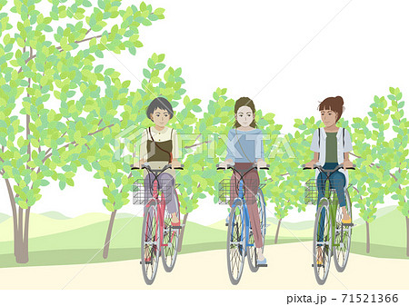 自転車に乗る女性たちのイラスト素材