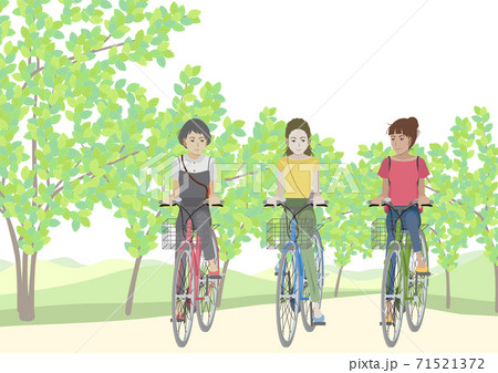 自転車に乗る女性たちのイラスト素材