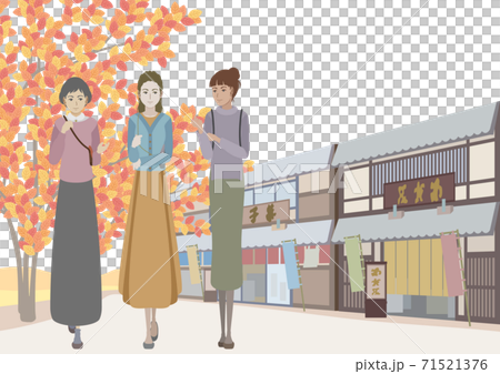 観光地を散策する女性たちのイラスト素材