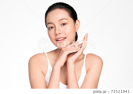Beautiful young asian woman with clean fresh skin on white background, Face care, Facial treatment, 71521941