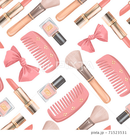 Seamless pattern with cosmetics. Makeup tools Seamless pattern with cosmetics. Makeup tools 71523531