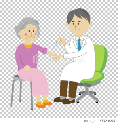 注射をする医者と高齢者のイラストイメージのイラスト素材