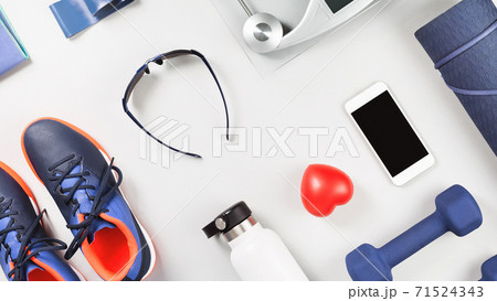 Healthy lifestyle sports accessories flat lay 71524343