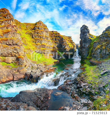 Astonishing view of  Kolugljufur canyon and Kolufossar falls. 71525013