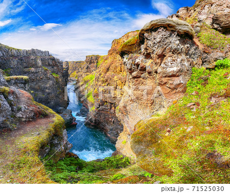 Marvelous view of  Kolugljufur canyon and Kolufossar falls. 71525030