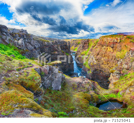 Astonishing view of  Kolugljufur canyon and Kolufossar falls. 71525041