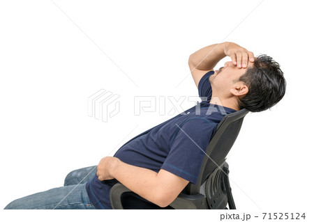 Middle-aged man sitting on chair and feeling stressed and headache isolated 71525124